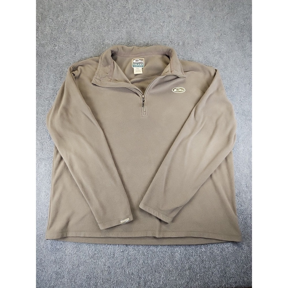 Drake Waterfowl Mens 2XL Fleece 1/4 Zip Pullover Olive Hunting Outdoor Duck 1486